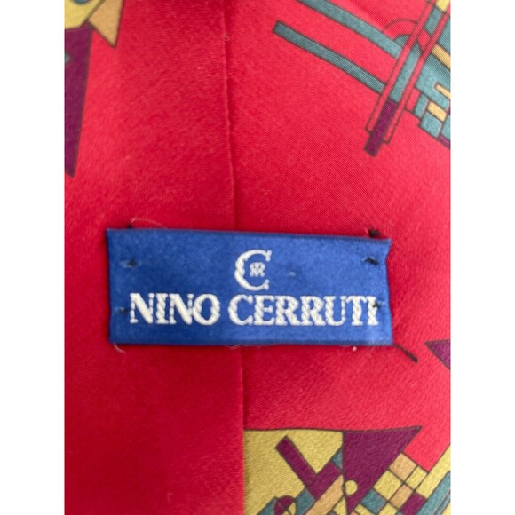 Nino Cerruti Neck Tie Mens Red Yellow Purple Green Geometric Classic Formal - Picture 8 of 8